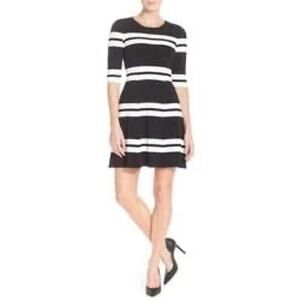 Eliza J. Fit and Flare Black White Striped Knit Sweater Dress Women's Sz 8